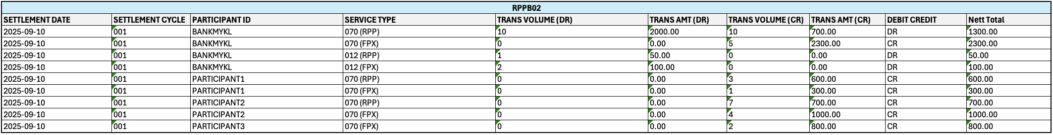 New RPPB02 Report Sample
