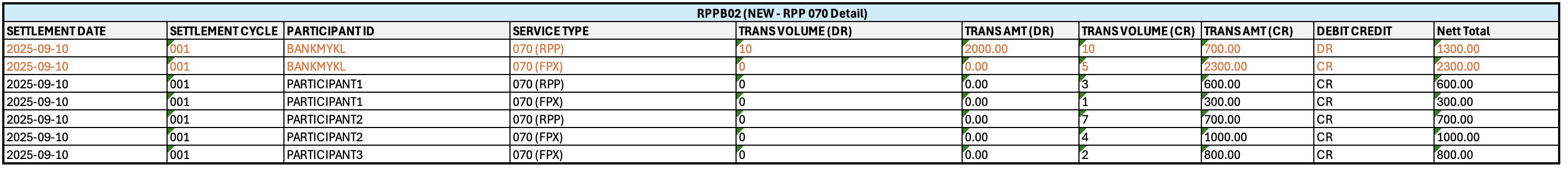 New RPPB02 Report Sample