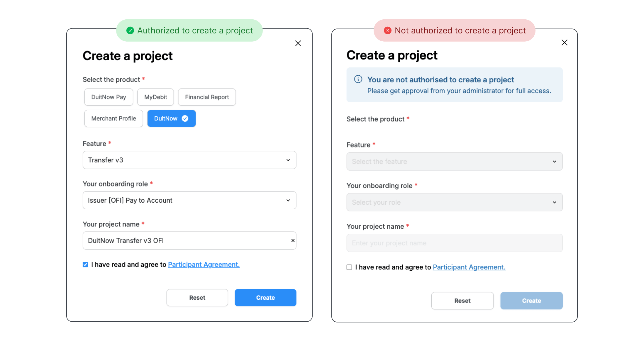 Identify if you have access to create project