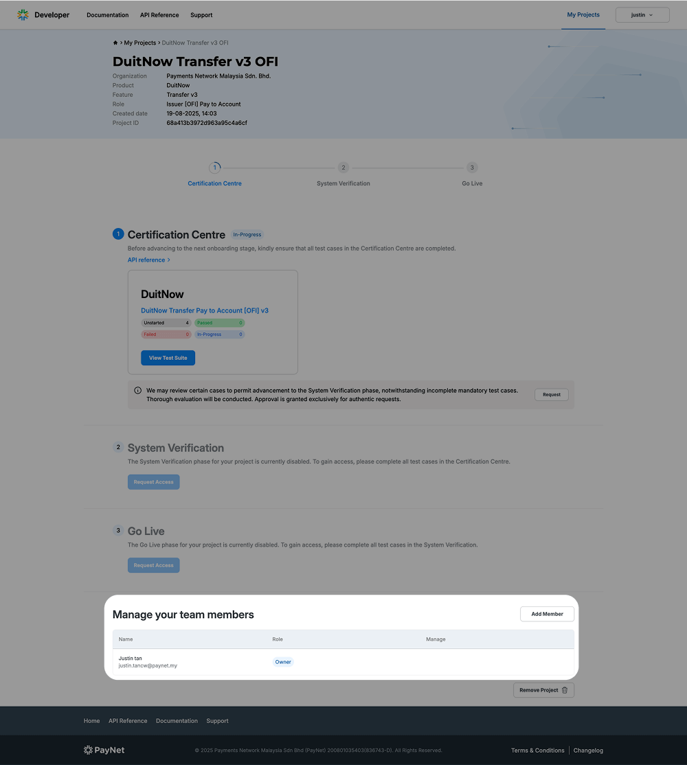 Manage team member section