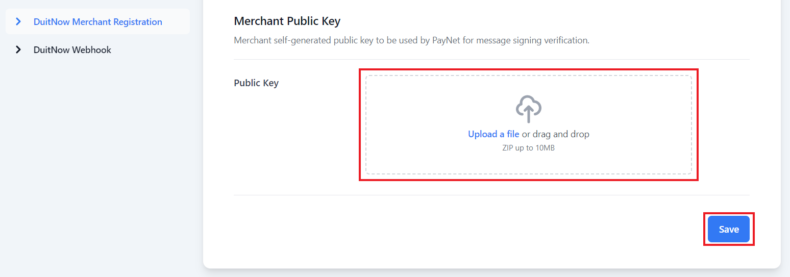 Screenshot of Merchant Registration tab - Merchant Public Key