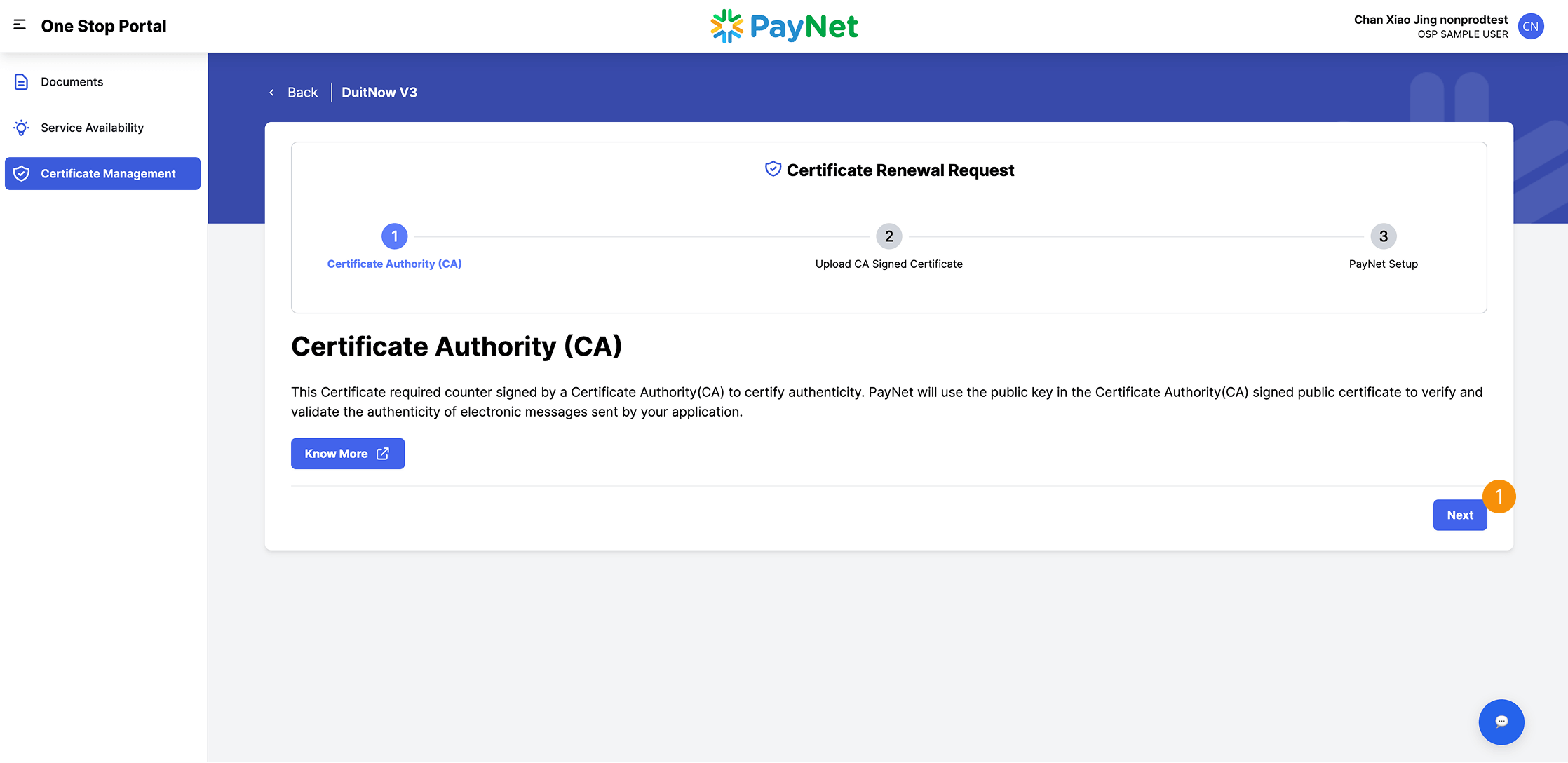 One Stop Portal Certificate Renewal Step 1