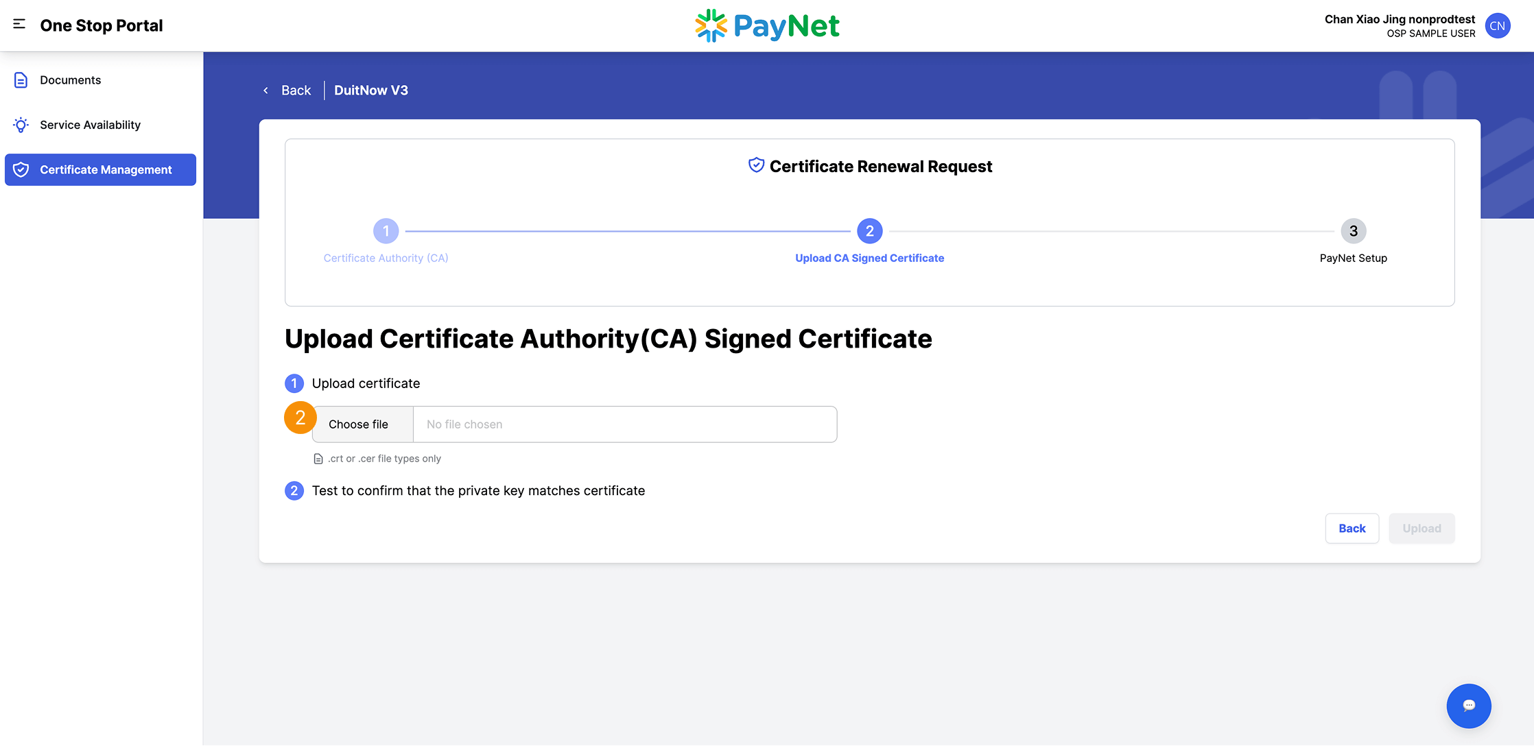 One Stop Portal Certificate Renewal Step 2