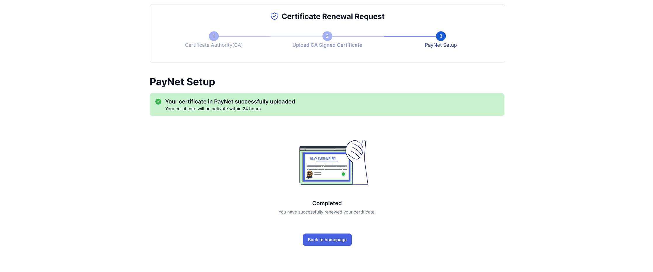 One Stop Portal Certificate Renewal Test Private Key Result Upload Successful
