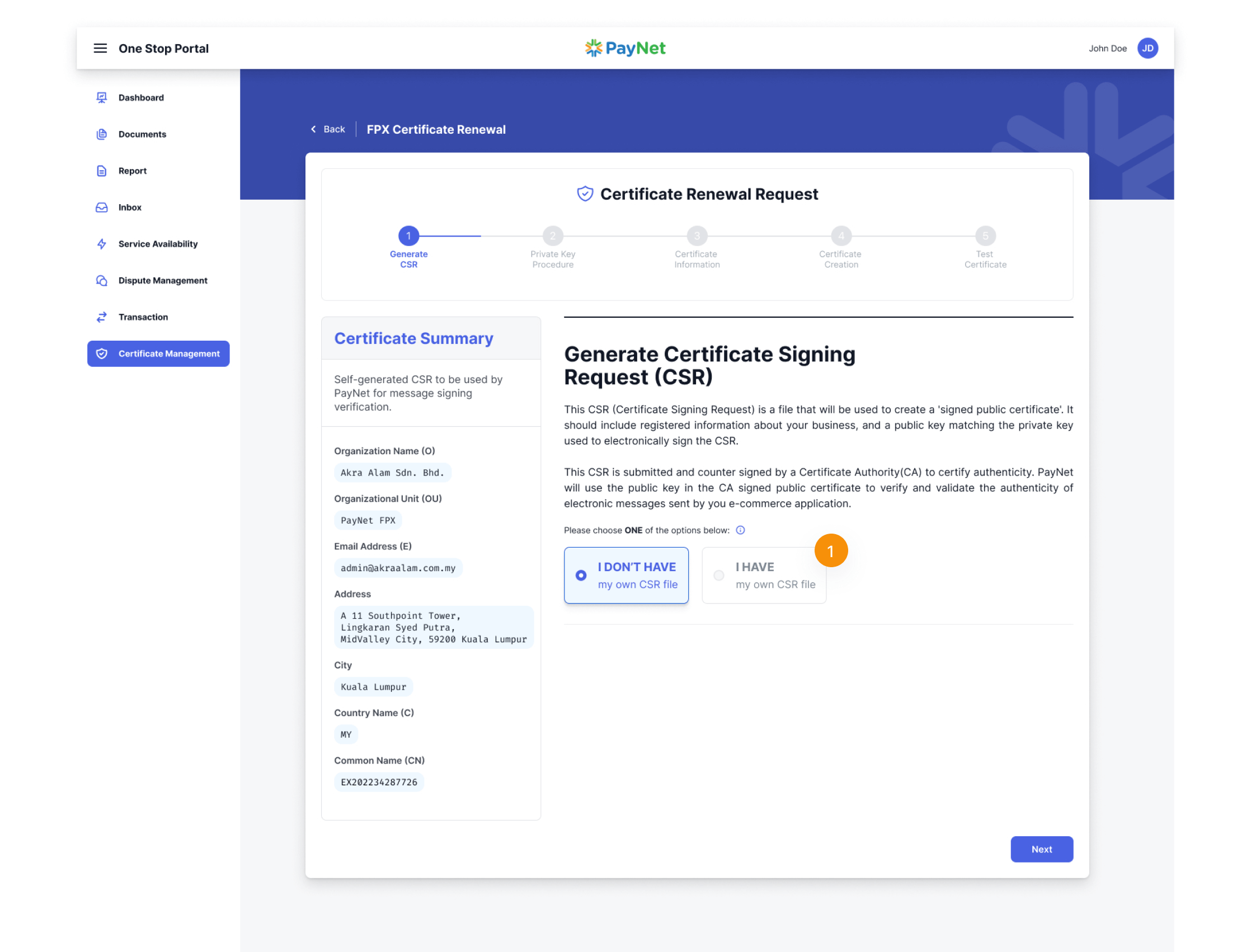 Certificate Signing Request (CSR) Procedure Step 1